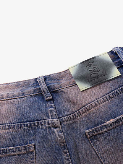 Slash Distressed Washed Denim Jeans 