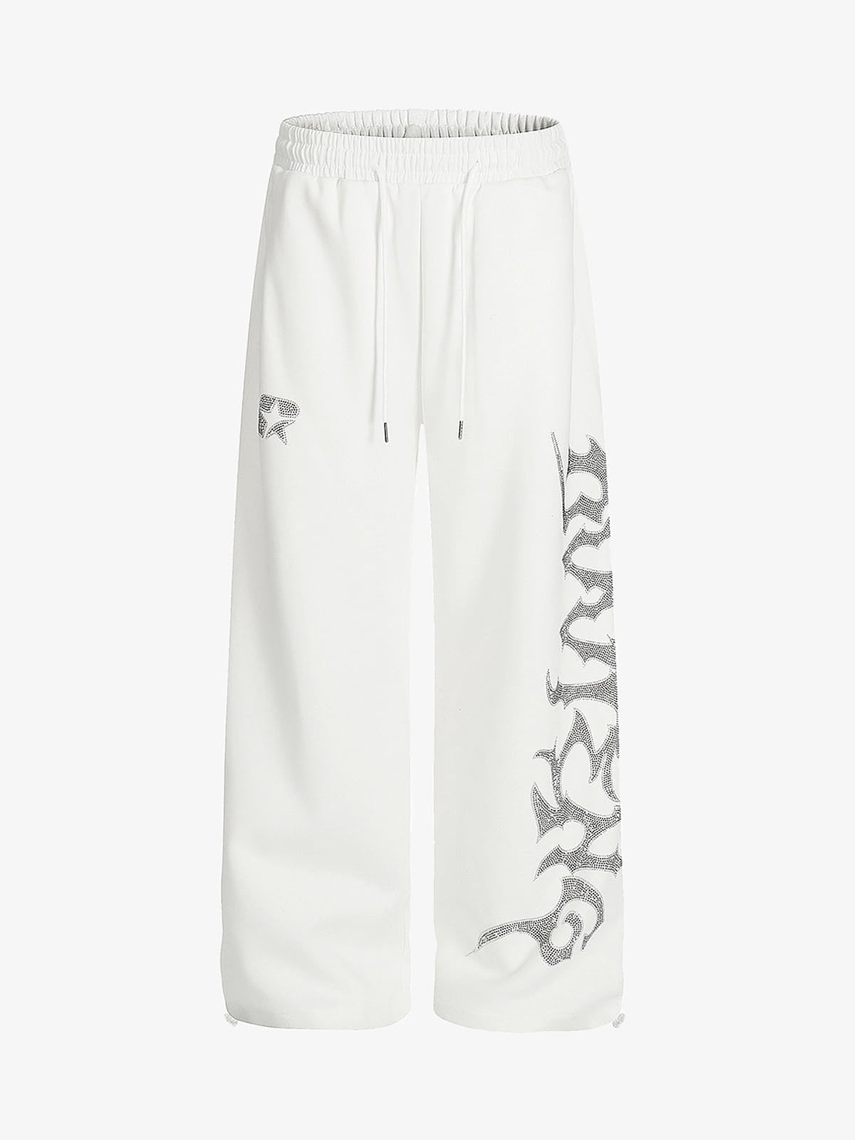 Stylish Black Wide-Leg Pants with Unique Embroidered Design for Casual Wear 