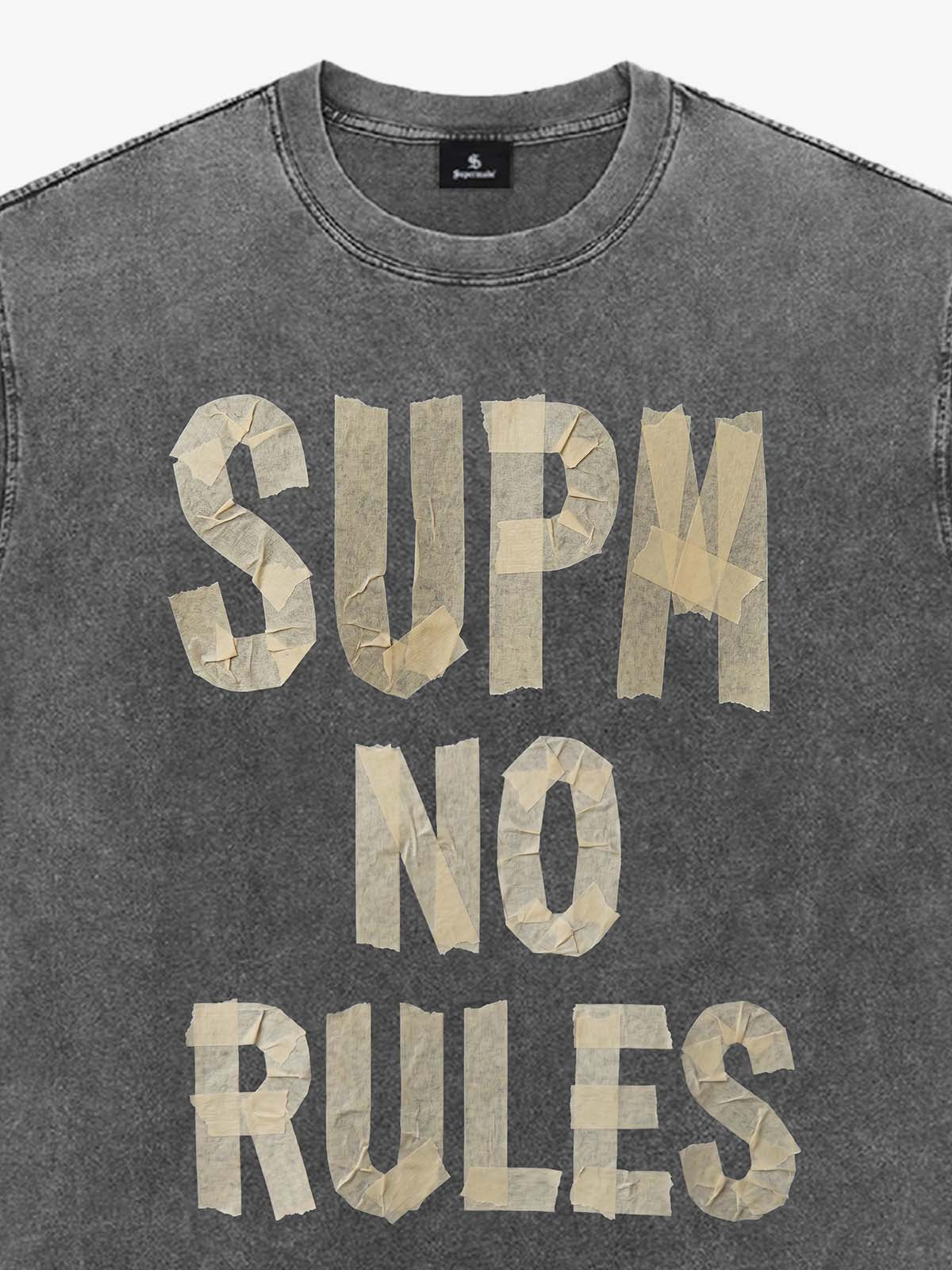 Washed Tape Collage “No Rules” T-Shirt 