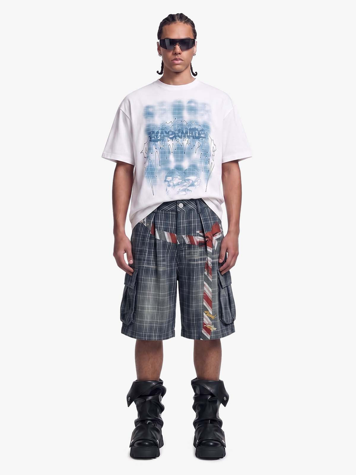 Plaid Cargo Wide-Leg Shorts 