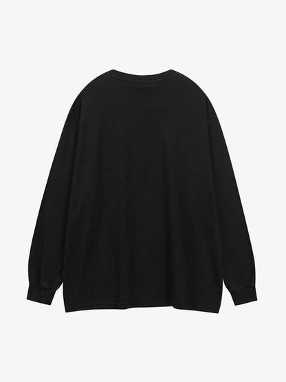 Letter Printed Washed Distressed Gradient Long Sleeve T-Shirt 