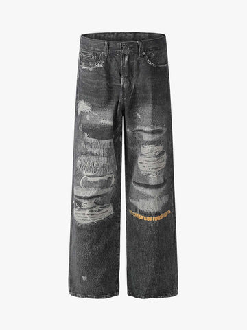3D-printed Distressed Digital Print Cleanfit Straight Leg Jeans