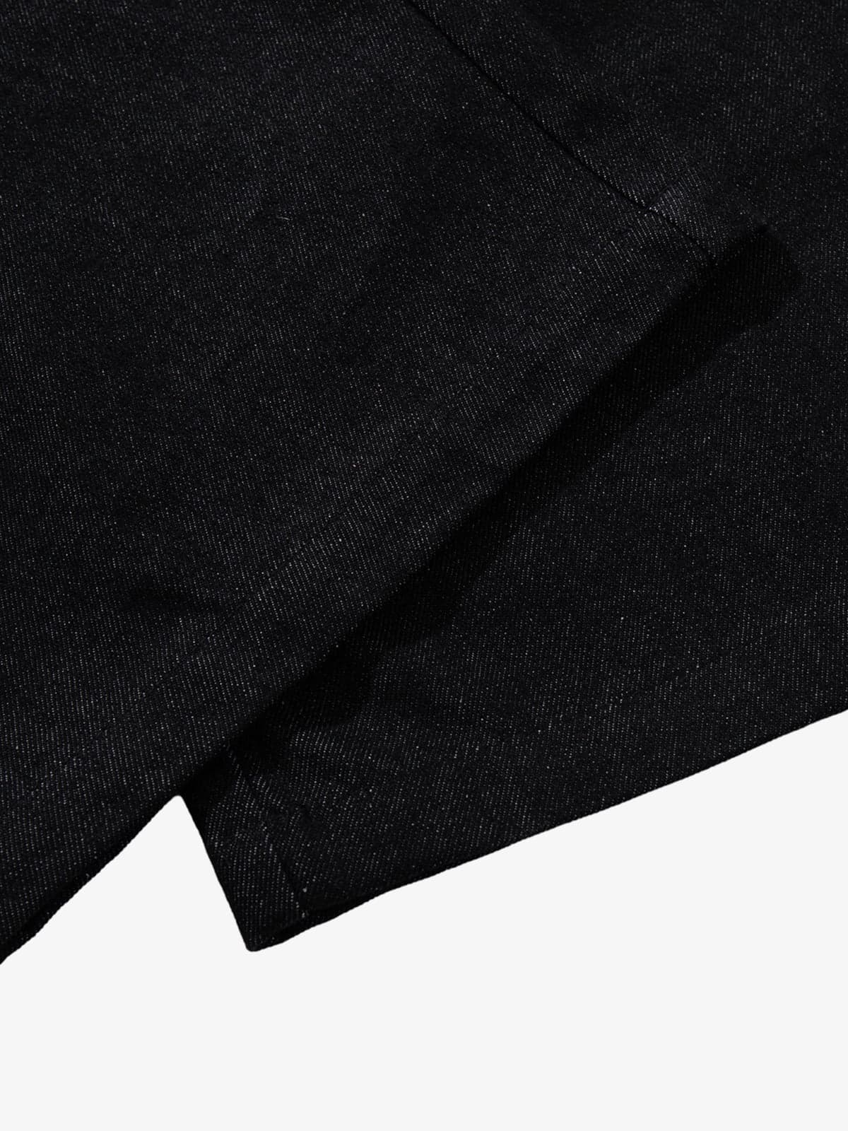 Black Denim Wide-Leg Cropped Pants with Leather Panels and Stud Details 