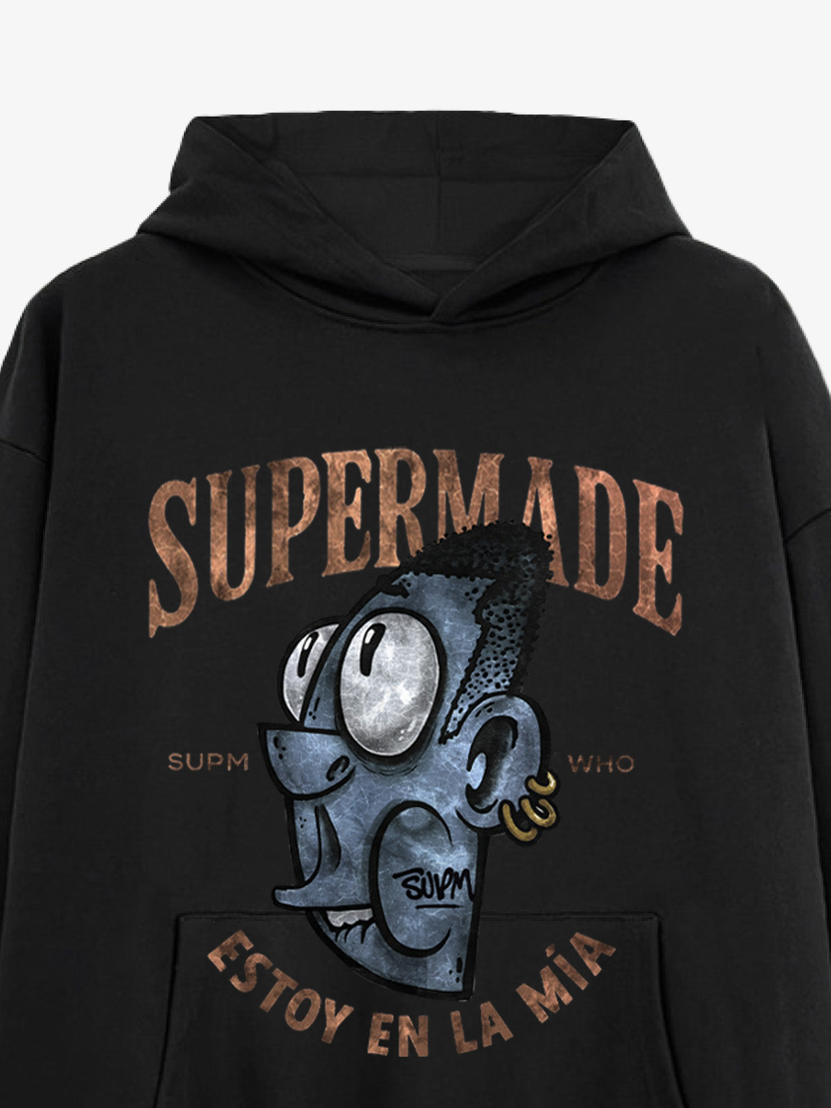 Thesupermade Street Trend Cool Blue Cartoon Big Head Hooded Sweatshirt 