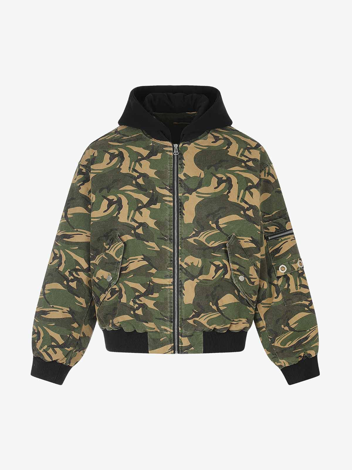 Camo Color Block Quilted Bomber Coat
