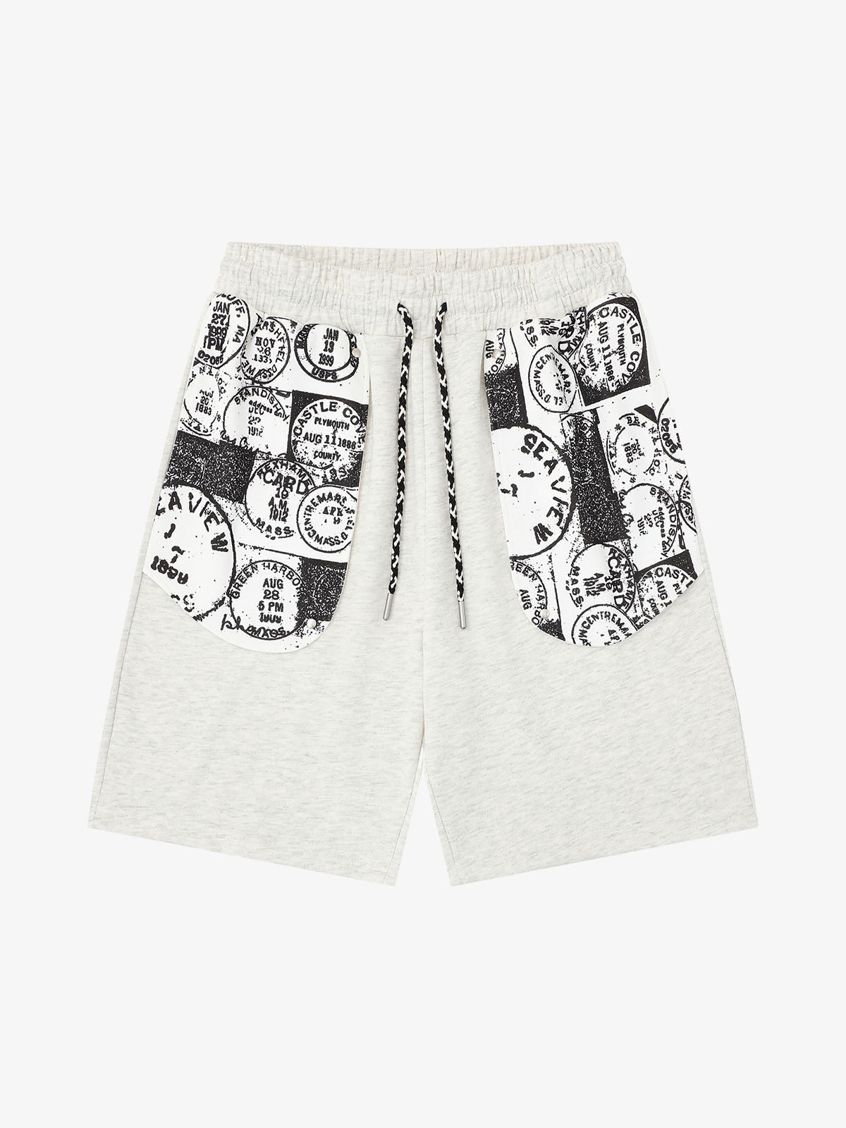 Stamp Print Patch Pocket Knit Shorts 