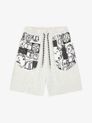 Stamp Print Patch Pocket Knit Shorts 