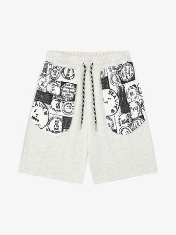 Stamp Print Patch Pocket Knit Shorts 