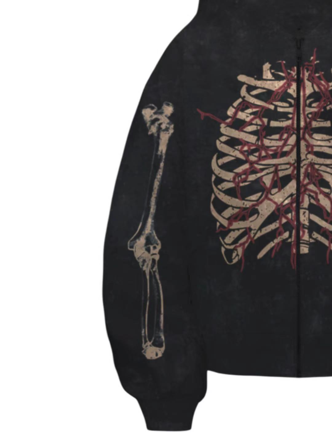 Skeleton Print Bones Zip Design Hoodie 