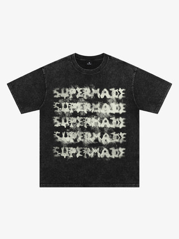 Washed Spray Effect Letter Print T-Shirt 