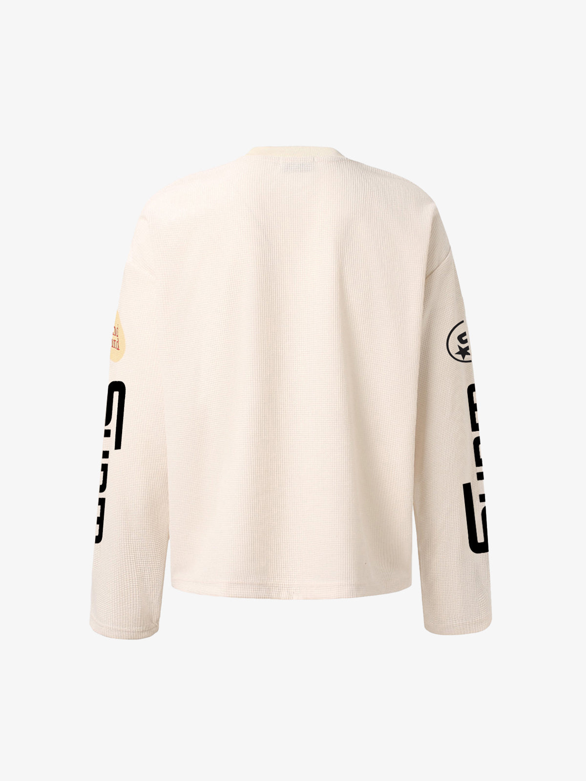 Textured Waffle SUPM Letter Graphic Long Sleeve T-Shirt - 2600 