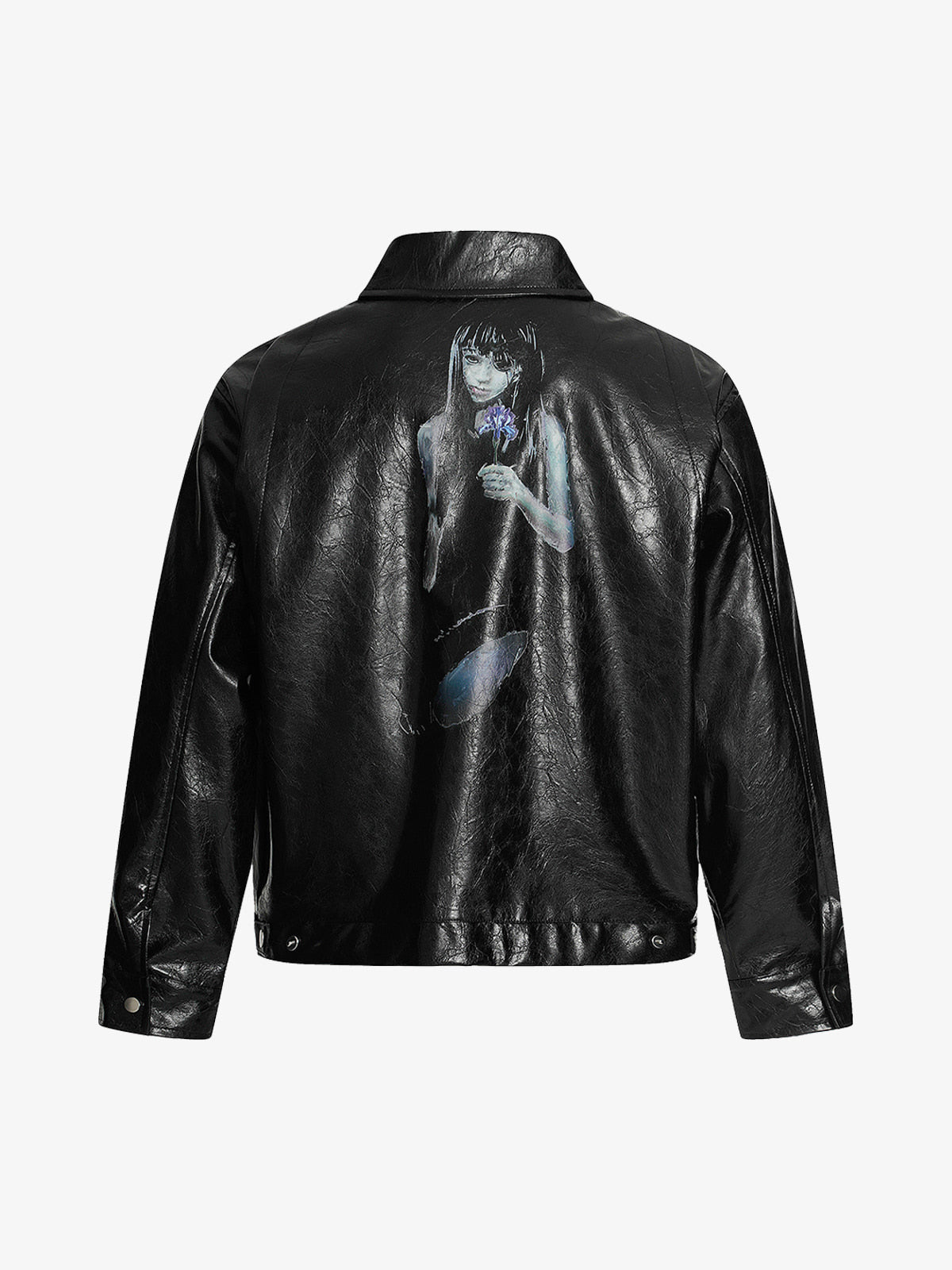 Vintage Street Portrait Print PU Leather Jacket 
