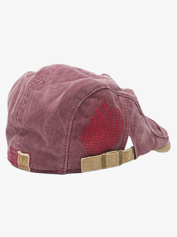 Distressed Patchwork Embroidered Cotton Flat Cap 