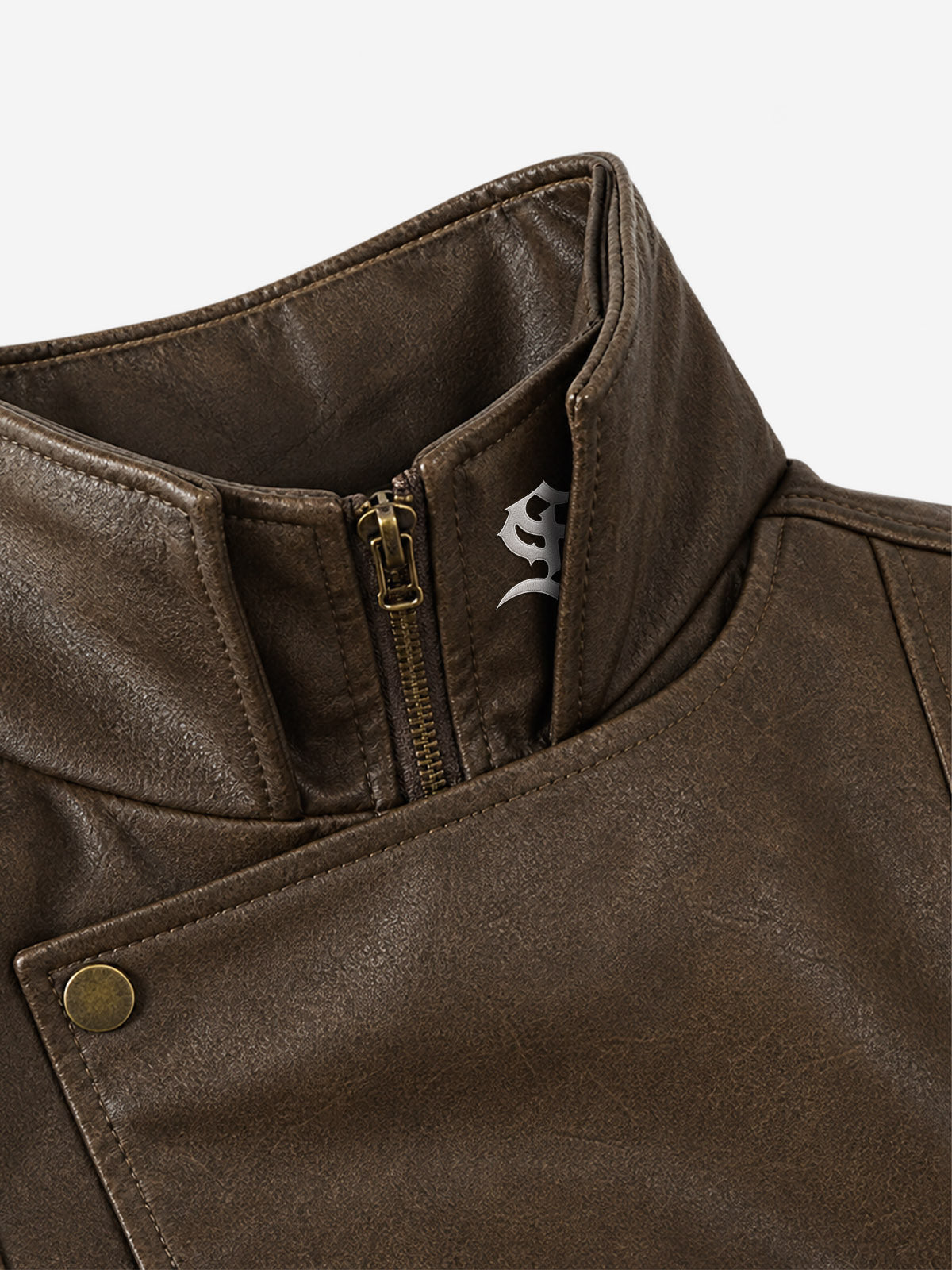 Belted Hem Faux Leather Bomber Jacket
