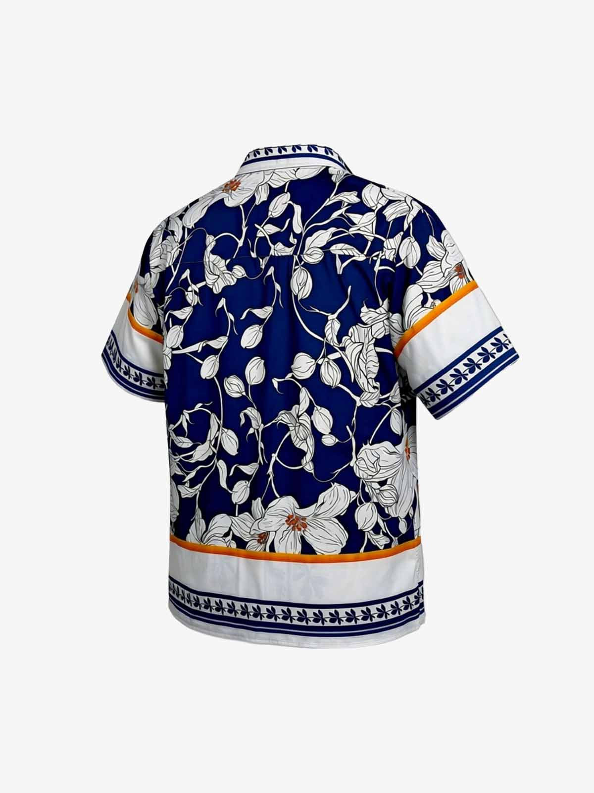 Porcelain Pattern Camp Collar Boxy Shirt 
