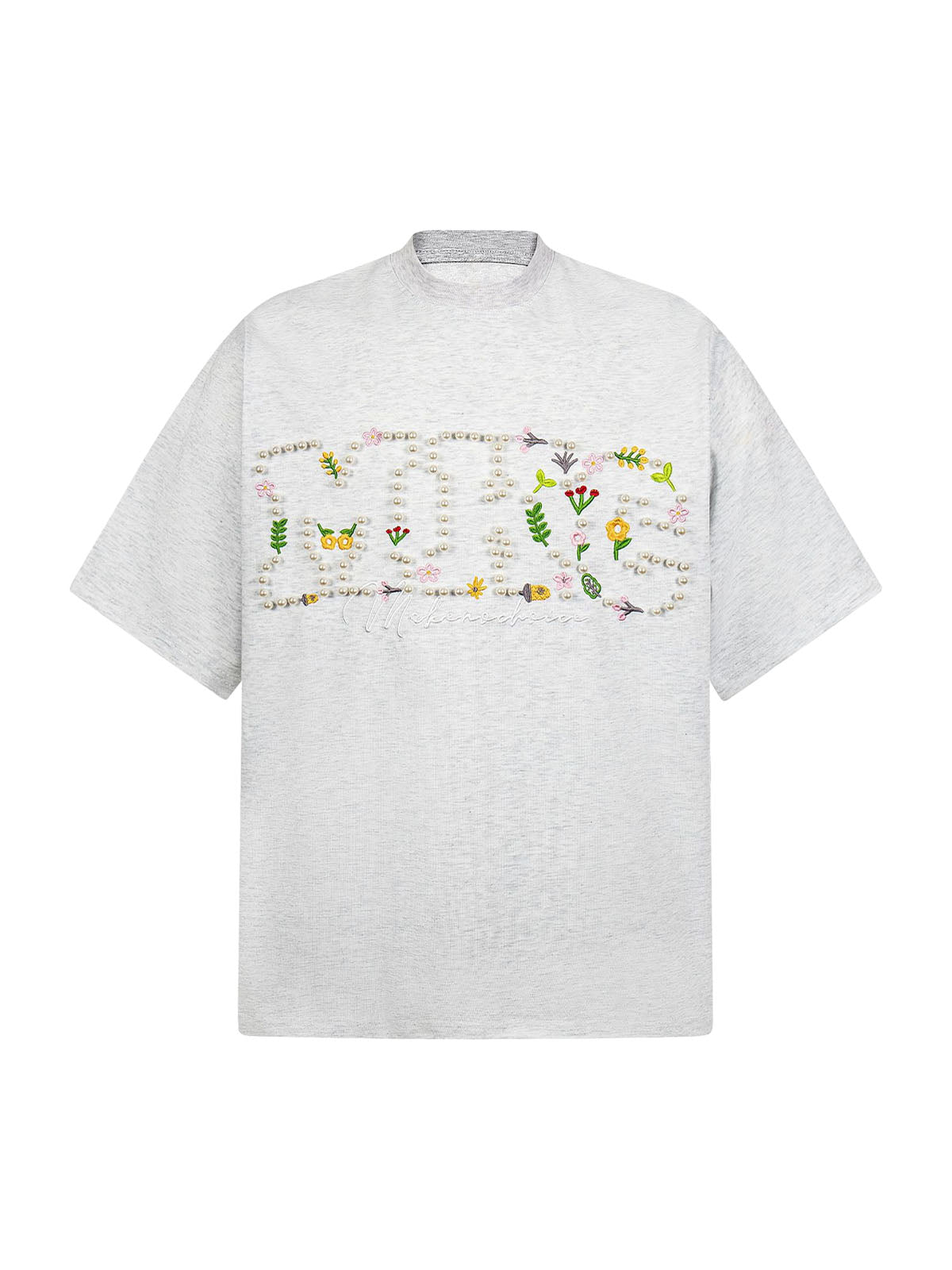 Oversized Embroidered Floral Letter T-Shirt 