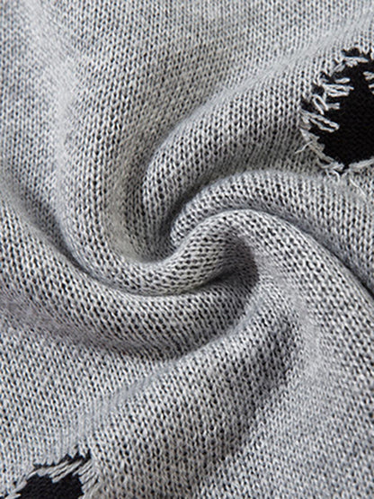 Vintage Spray-Painted Cross Hole Knit Sweater 