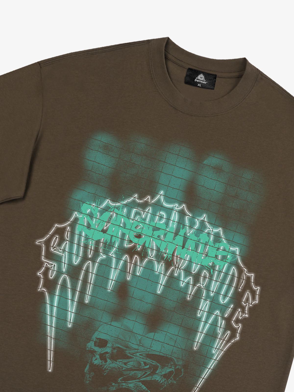 THE SUPERMADE Dark Grid Skull Graphic T-Shirt with Neon Drip Design 