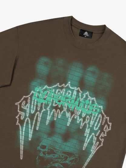THE SUPERMADE Dark Grid Skull Graphic T-Shirt with Neon Drip Design 