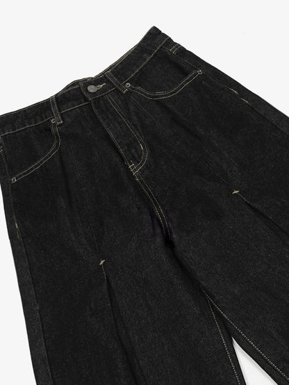 The Supermade Cotton Blend Washed Pleated Wide-leg Jeans With A Scorpion Logo Faux Embroidered Print Design. 