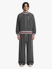 Retro Color-Blocked Striped Stand-Collar Tracksuit 