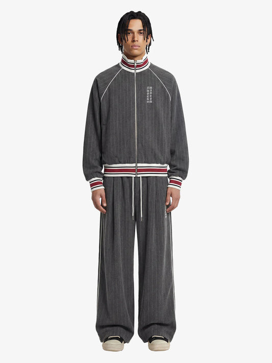 Thesupermade American Retro Color-Blocked Striped Stand-Collar Tracksuit 