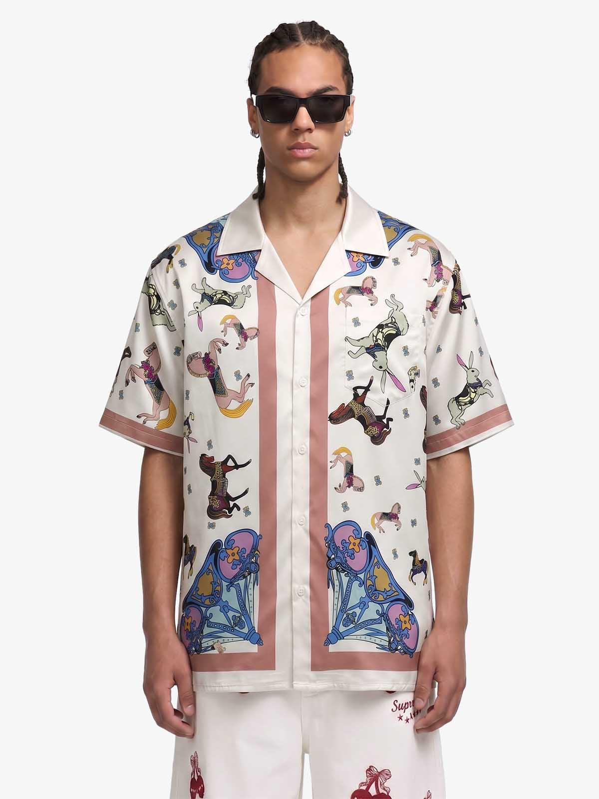 Carousel Park Satin Camp Collar Boxy Shirt 