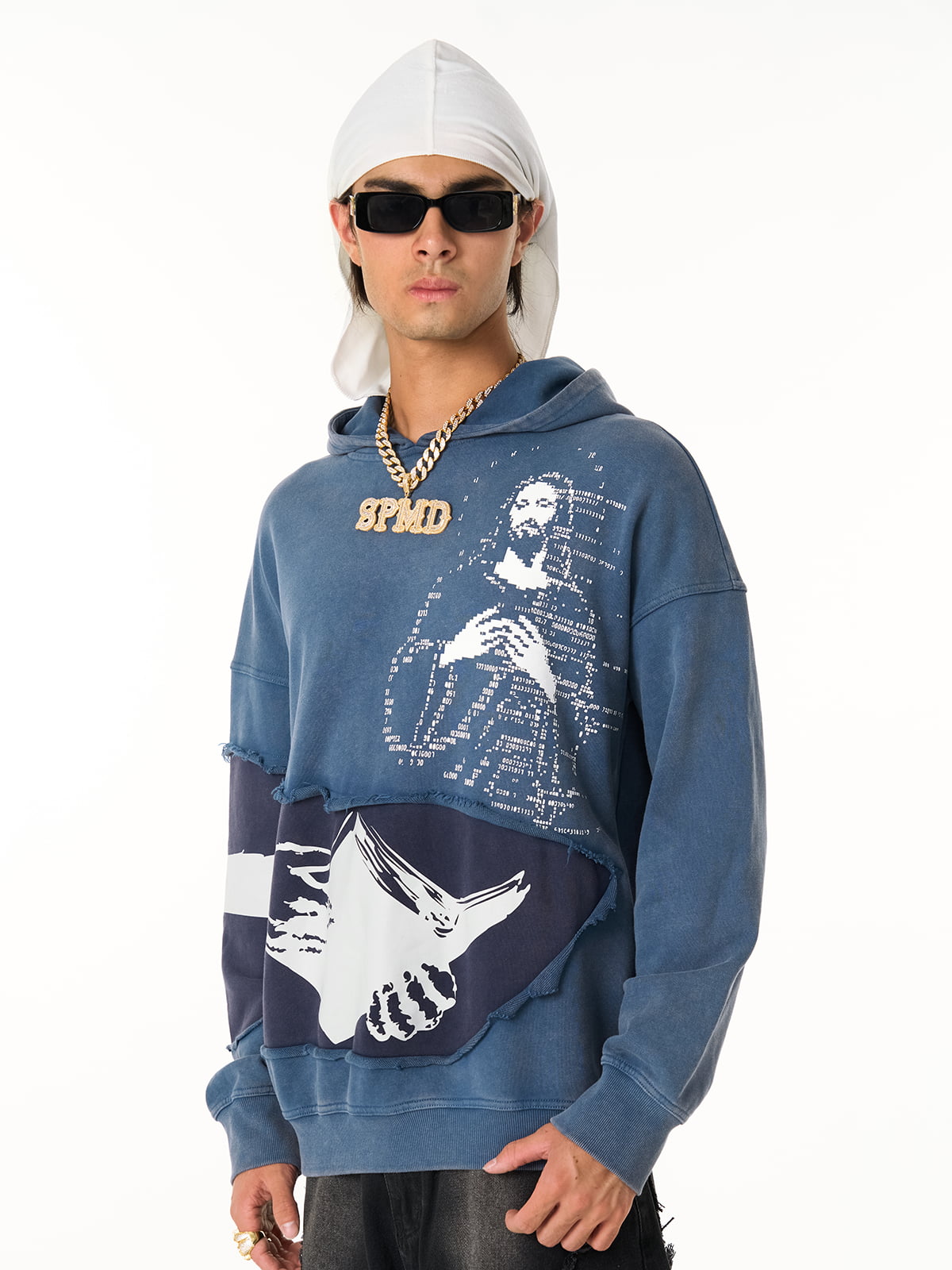 Electronic Exorcist Print of Distressed Hooded Sweatshirt 
