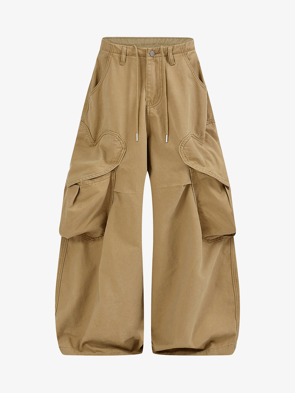 Heart-Slit Multi-Pocket Washed Wide-Leg Pants