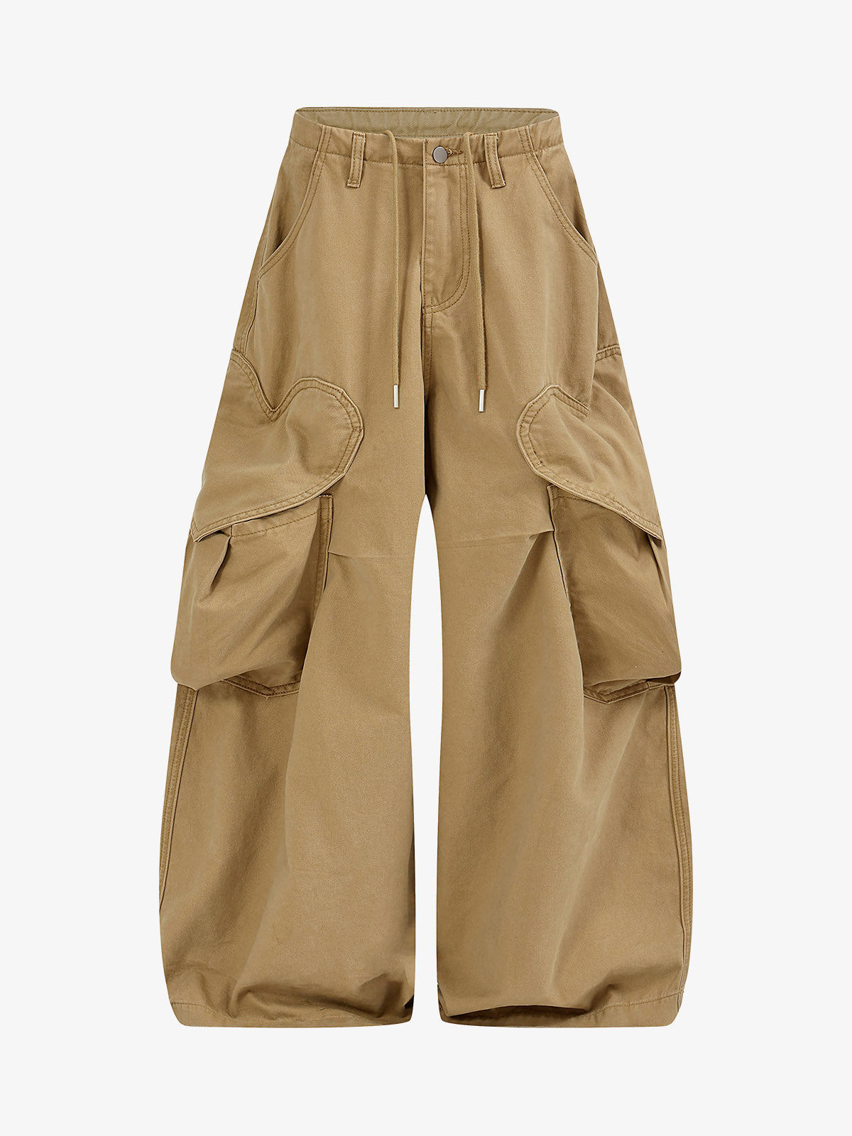 Heart-Slit Multi-Pocket Washed Wide-Leg Pants