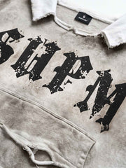 SUPM Graphic Deconstructed Raw-Edge Oversized Sweatshirt