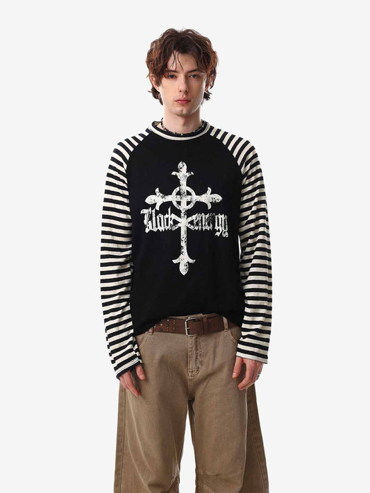 Cross Graphic Stripe Raglan Long Sleeve T-Shirt