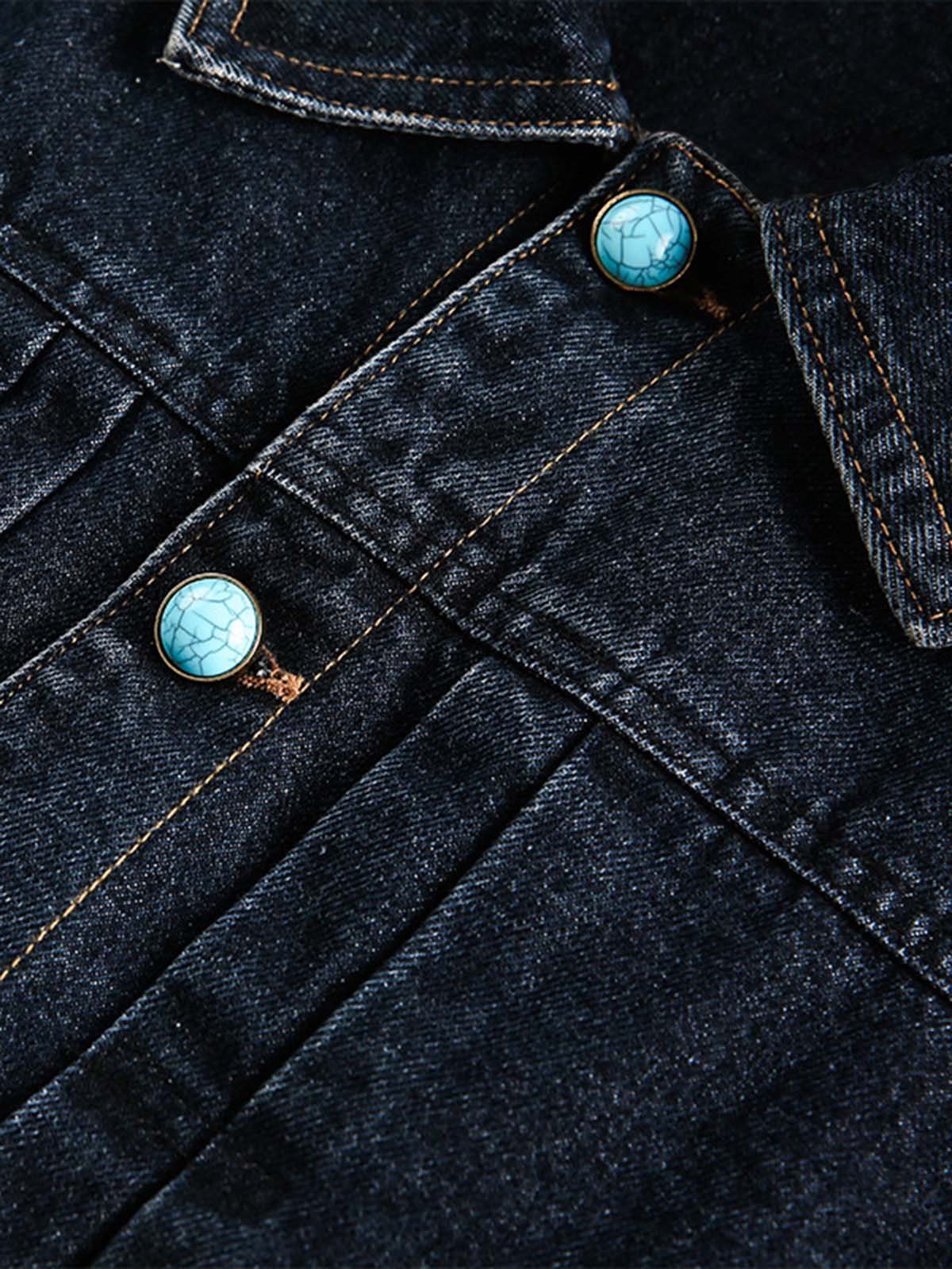 Stylish Denim Jacket with Turquoise Button Accents for Women 