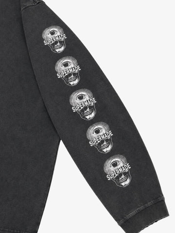 Skull Girl Graphic Washed Cropped Long Sleeve Tee