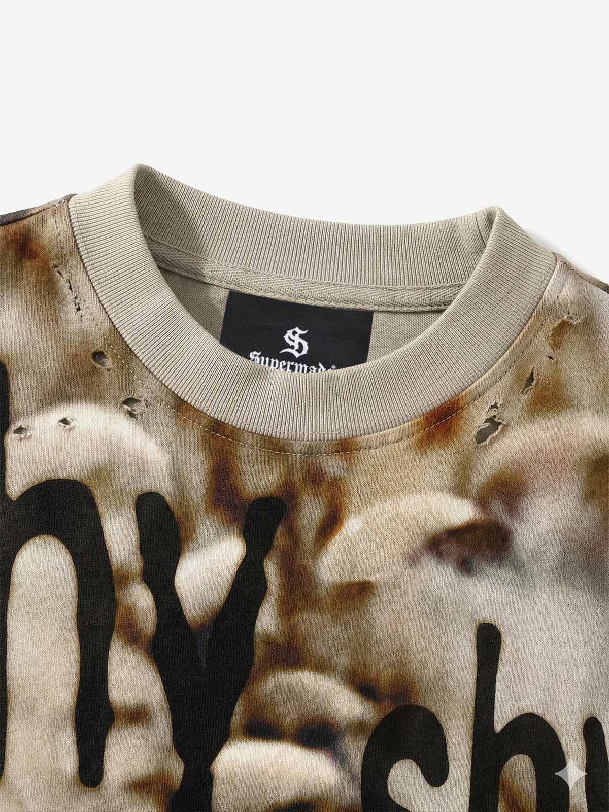 Grunge Graphic Fake Layer Camo Sleeve T-Shirt 