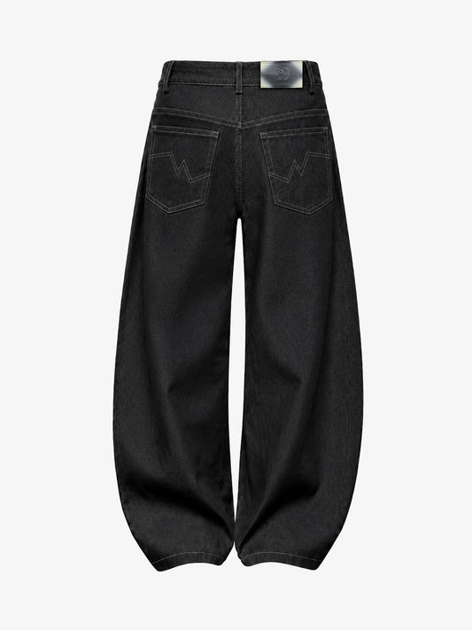 Black Curved Blade Jeans with Star Rivets 