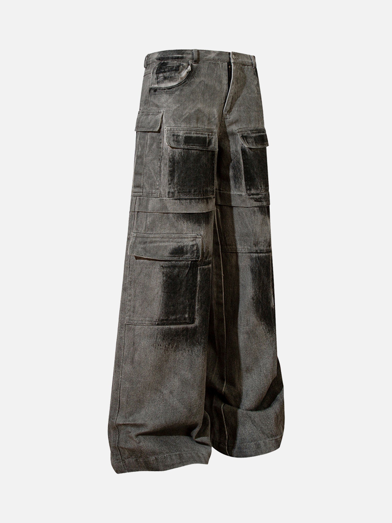 Heavy-duty Spray-painted Distressed Denim Overalls