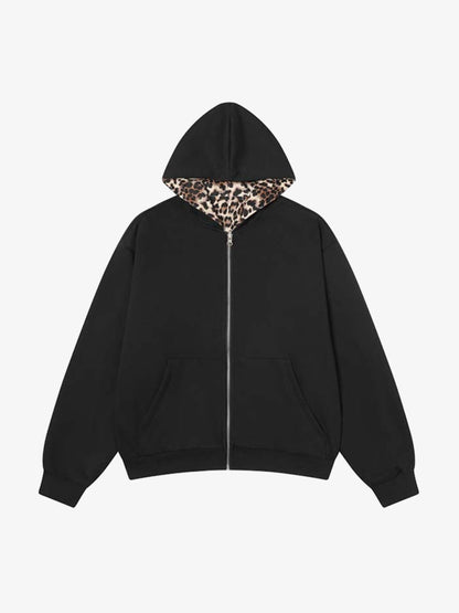 Leopard Reversible Fleece Zip-Up Hoodie 