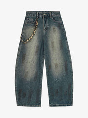 Distressed Denim Jeans with Braided Chain Detail - Perfect for Casual and Streetwear Styles 