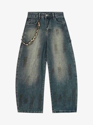 Distressed Denim Jeans with Braided Chain Detail - Perfect for Casual and Streetwear Styles 