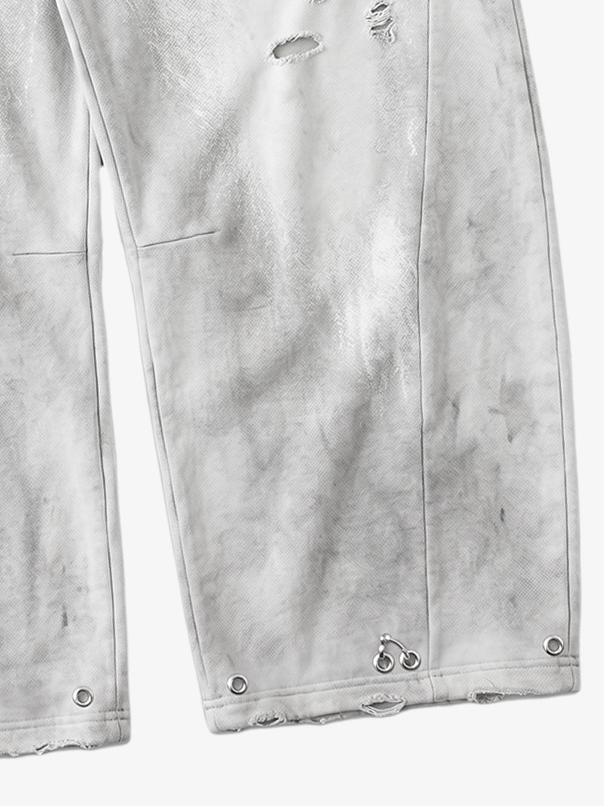 Faux Tongue-Stud Washed Distressed Baggy Pants