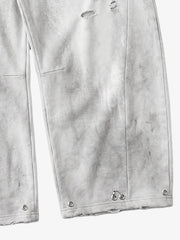 Faux Tongue-Stud Washed Distressed Baggy Pants