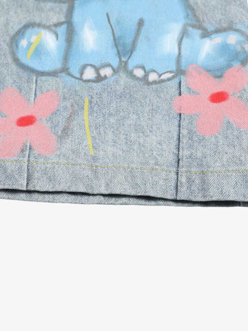 Denim Painted Animal Print Wide Leg Jeans with Cartoon Cat Dog Design 