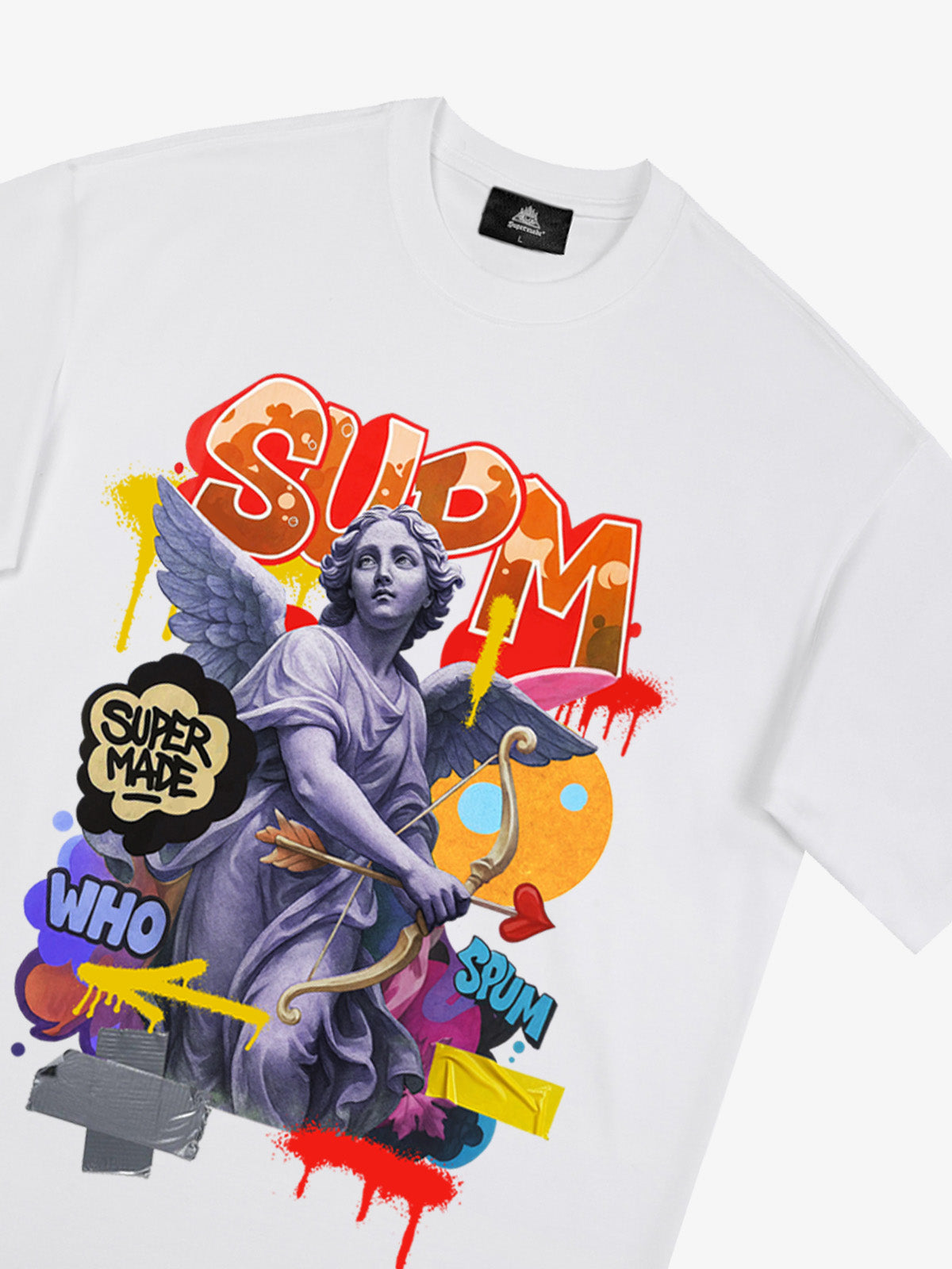 Angel statue and street graffiti mixed pattern T-shirt 