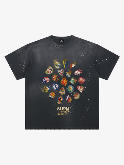 Distressed Ink Splatter Pattern Team Logo Collection T-shirt 