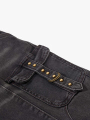 Street-style Distressed Workwear Flared Jeans