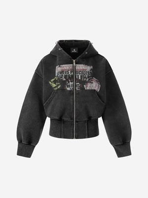Kurzer Hoodie mit Used-Look-Grafikmuster