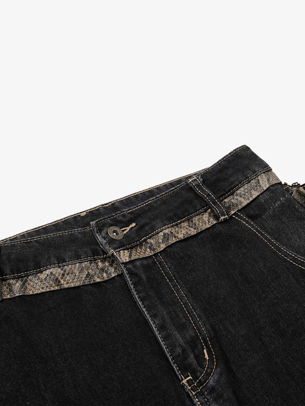 Snake Waist Flared Denim Jeans – Dark Wash Gold Embroidery Fit