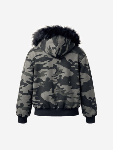 Fur Hood Cardigan Camouflage Set