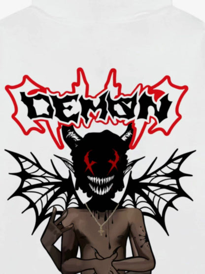 White Hoodie with Demon Graphic Design 